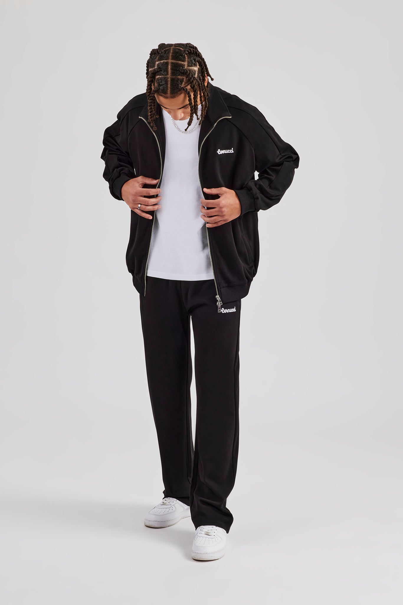 Set aus Raglan-Trainingsjacke und Hose mit geradem Bein - Schwarz